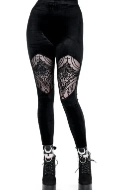 Aksamitne legginsy z siateczką BEADED LEGGINGS-Restyle Fashion