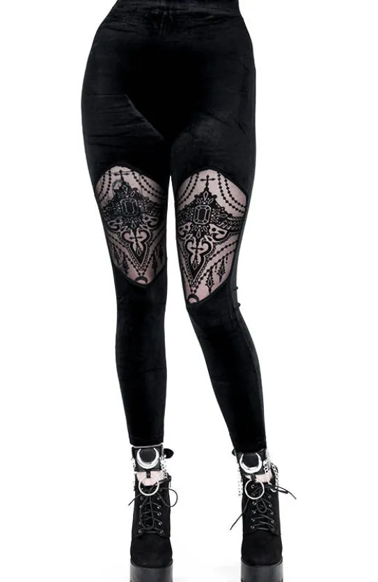 Aksamitne legginsy z siateczką BEADED LEGGINGS-Restyle Fashion