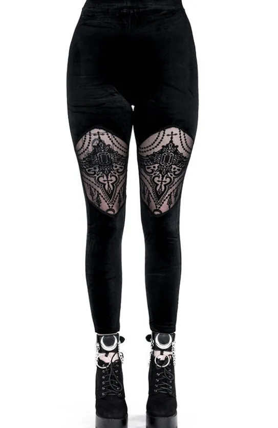 Aksamitne legginsy z siateczką BEADED LEGGINGS-Restyle Fashion