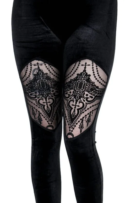 Aksamitne legginsy z siateczką BEADED LEGGINGS-Restyle Fashion