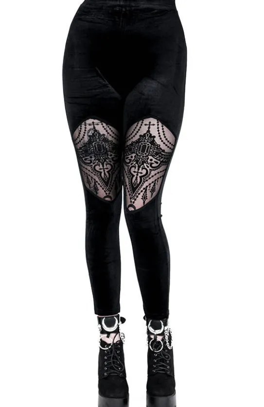 Aksamitne legginsy z siateczką BEADED LEGGINGS-Restyle Fashion