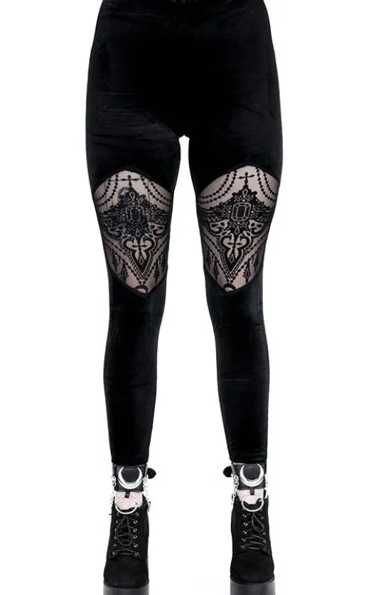 Aksamitne legginsy z siateczką BEADED LEGGINGS-Restyle Fashion