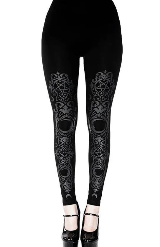 BAROQUE LEGGINGS, czarne gotyckie legginsy w księżyce-Restyle Outlet