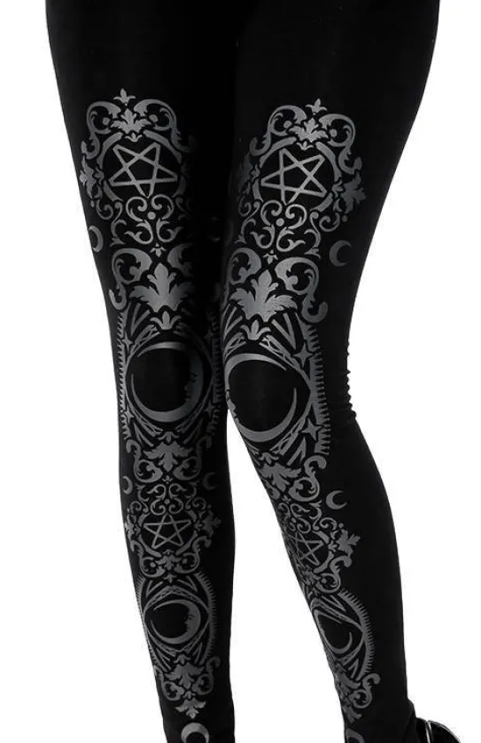 BAROQUE LEGGINGS, czarne gotyckie legginsy w księżyce-Restyle Outlet