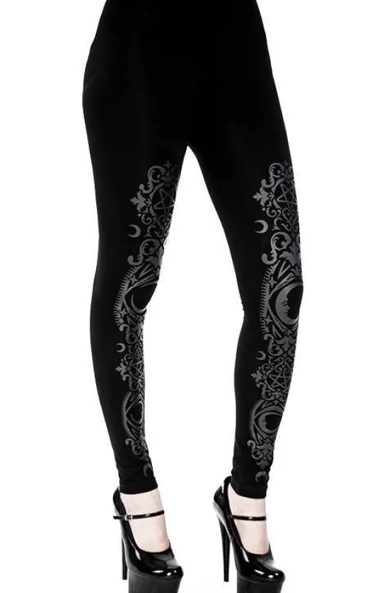 BAROQUE LEGGINGS, czarne gotyckie legginsy w księżyce-Restyle Outlet