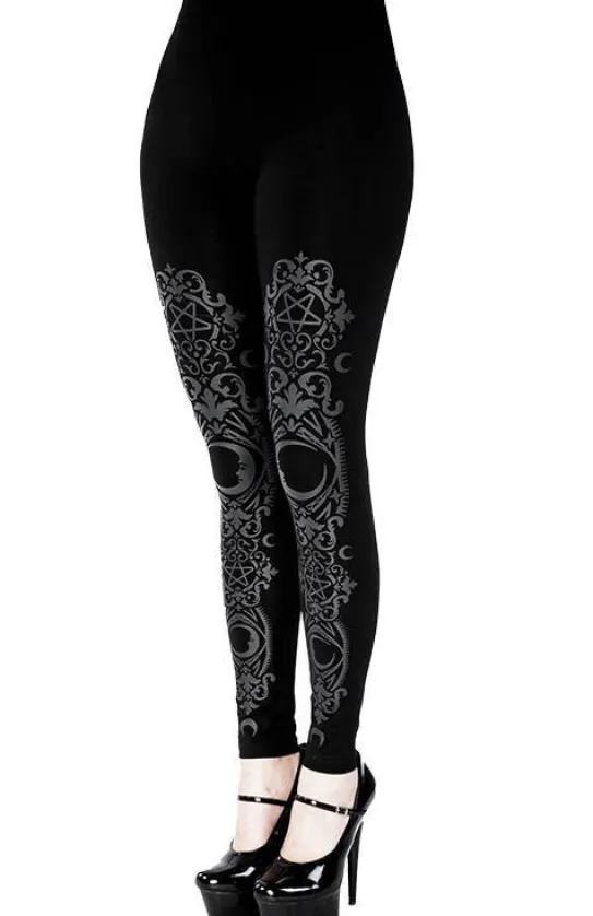 BAROQUE LEGGINGS, czarne gotyckie legginsy w księżyce-Restyle Outlet
