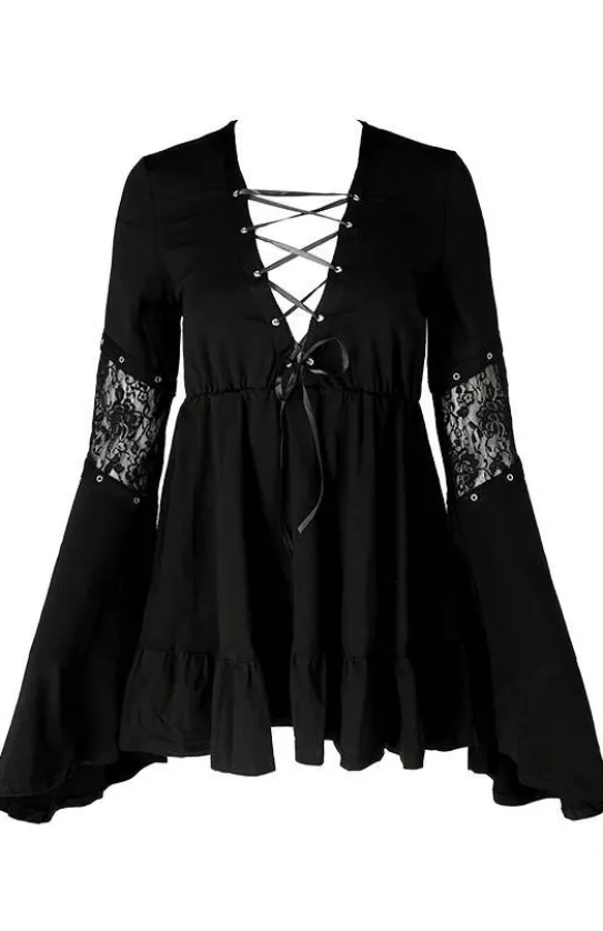 Bawełniana Sukienka Eden Black z falbanami i wiązaniem gorsetowym-Restyle Clearance