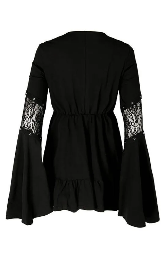 Bawełniana Sukienka Eden Black z falbanami i wiązaniem gorsetowym-Restyle Clearance
