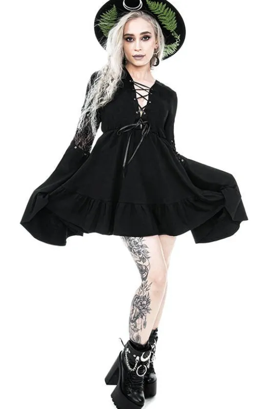 Bawełniana Sukienka Eden Black z falbanami i wiązaniem gorsetowym-Restyle Clearance