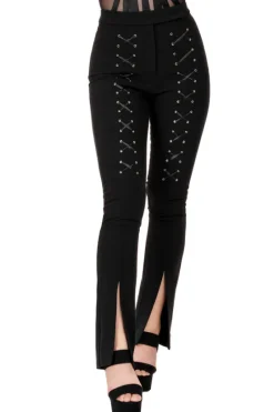 BONDED FLARE PANTS Spodnie z wysokim stanem z rozcięciami i sznurowaniem-Restyle Discount