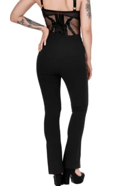 BONDED FLARE PANTS Spodnie z wysokim stanem z rozcięciami i sznurowaniem-Restyle Discount