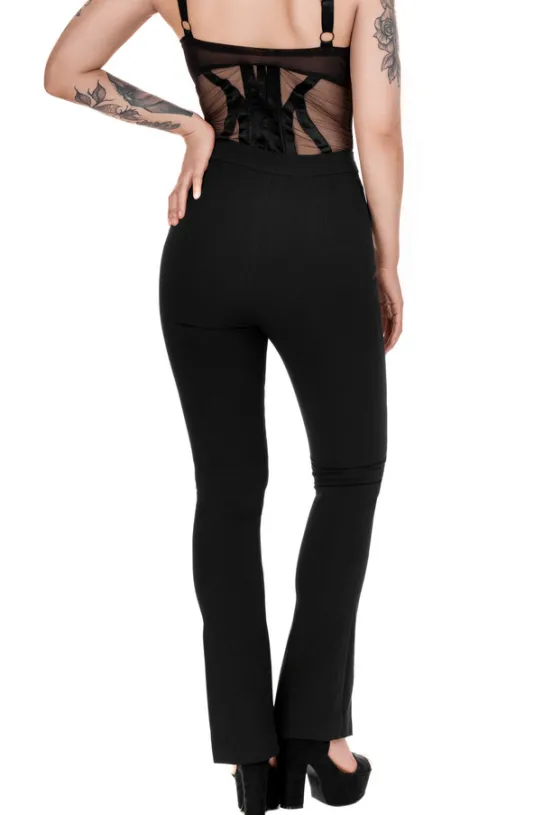 BONDED FLARE PANTS Spodnie z wysokim stanem z rozcięciami i sznurowaniem-Restyle Discount