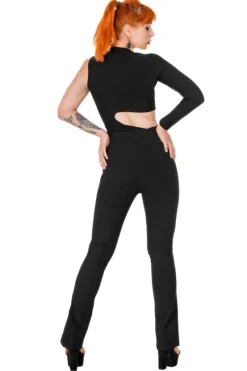 BONDED FLARE PANTS Spodnie z wysokim stanem z rozcięciami i sznurowaniem-Restyle Discount