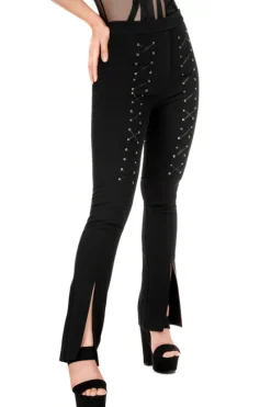 BONDED FLARE PANTS Spodnie z wysokim stanem z rozcięciami i sznurowaniem-Restyle Discount