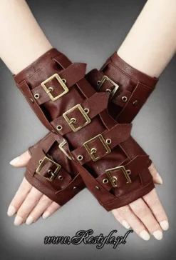Brązowe rękawki z klamrami steampunk-Restyle Discount
