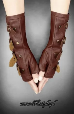 Brązowe rękawki z klamrami steampunk-Restyle Discount