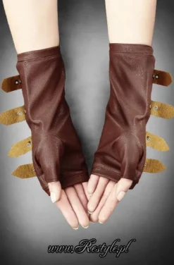 Brązowe rękawki z klamrami steampunk-Restyle Discount