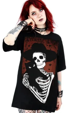 Czarna damska koszulka oversize ze szkieletem ETERNAL LOVE-Restyle Hot