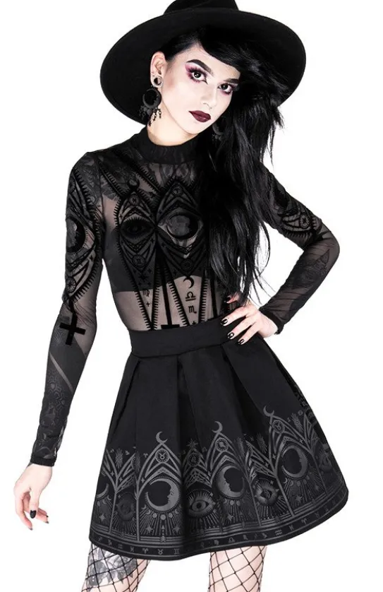 Czarna gotycka rozkloszowana spódnica "FORTUNE TELLER SKIRT"-Restyle Clearance