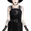 Czarna gotycka sukienka z pasem w talii i siatkowanym księżycem CORDUROY CRESCENT DRESS-Restyle Discount