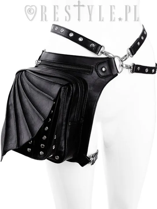 Czarna gotycka torebka na biodro, nerka, torba nietoperz "BAT HOLSTER BAG"-Restyle Hot