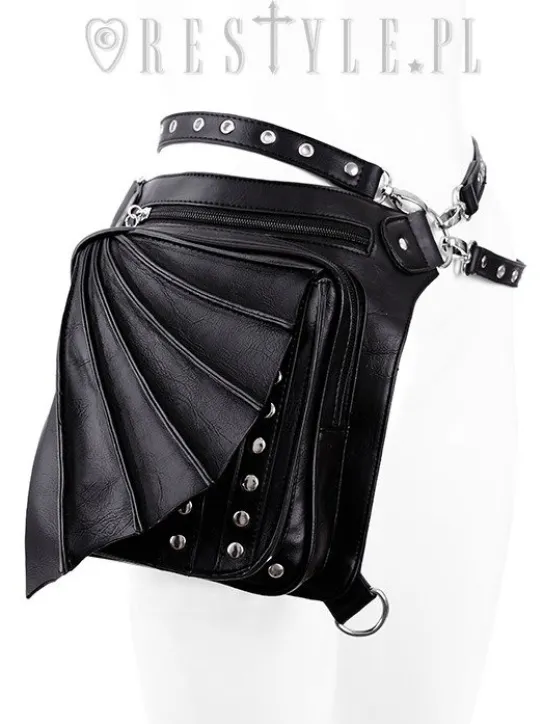 Czarna gotycka torebka na biodro, nerka, torba nietoperz "BAT HOLSTER BAG"-Restyle Hot