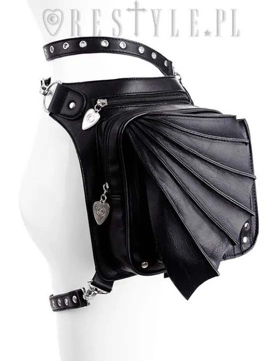 Czarna gotycka torebka na biodro, nerka, torba nietoperz "BAT HOLSTER BAG"-Restyle Hot