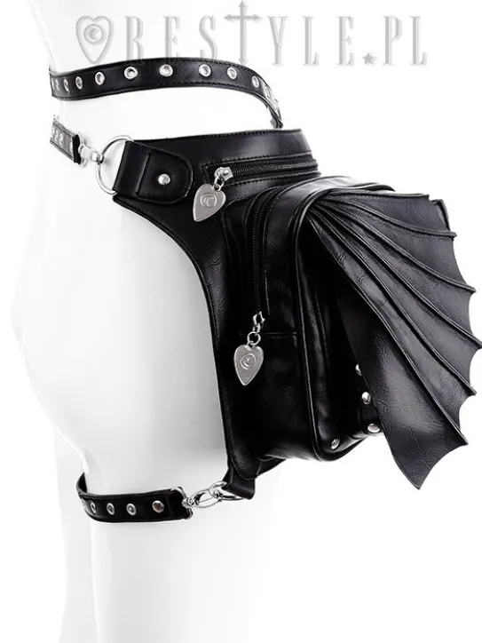 Czarna gotycka torebka na biodro, nerka, torba nietoperz "BAT HOLSTER BAG"-Restyle Hot