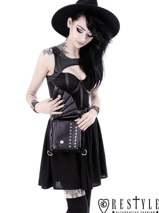 Czarna gotycka torebka na biodro, nerka, torba nietoperz "BAT HOLSTER BAG"-Restyle Hot