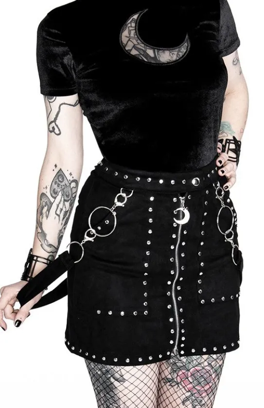 Czarna gotycka ćwiekowana spódnica "STUDDED SUEDE SKIRT"-Restyle Fashion