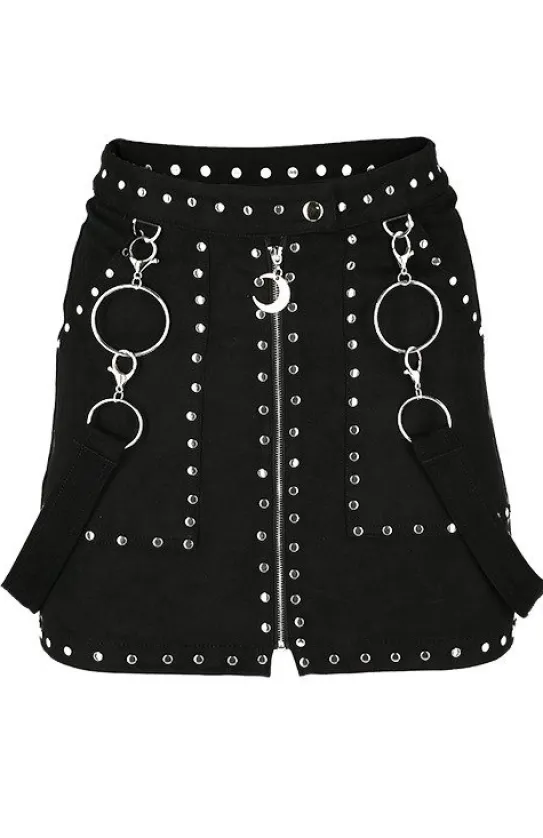 Czarna gotycka ćwiekowana spódnica "STUDDED SUEDE SKIRT"-Restyle Fashion