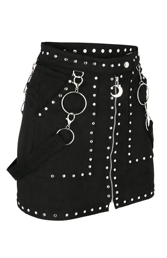 Czarna gotycka ćwiekowana spódnica "STUDDED SUEDE SKIRT"-Restyle Fashion