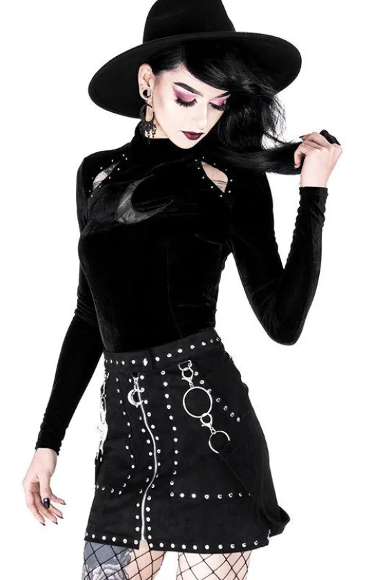 Czarna gotycka ćwiekowana spódnica "STUDDED SUEDE SKIRT"-Restyle Fashion
