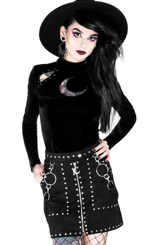 Czarna gotycka ćwiekowana spódnica "STUDDED SUEDE SKIRT"-Restyle Fashion