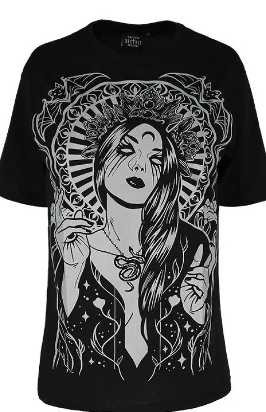 Czarna luźna koszulka z boginią GODDESS OVERSIZED-Restyle Sale