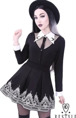 Czarna plisowana spódnica z nadrukiem, księżyce, symbole "HENNA SKIRT"-Restyle Sale