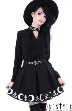 Czarna plisowana spódnica z nadrukiem, księżyce, symbole "SYMBOL SKIRT"-Restyle New