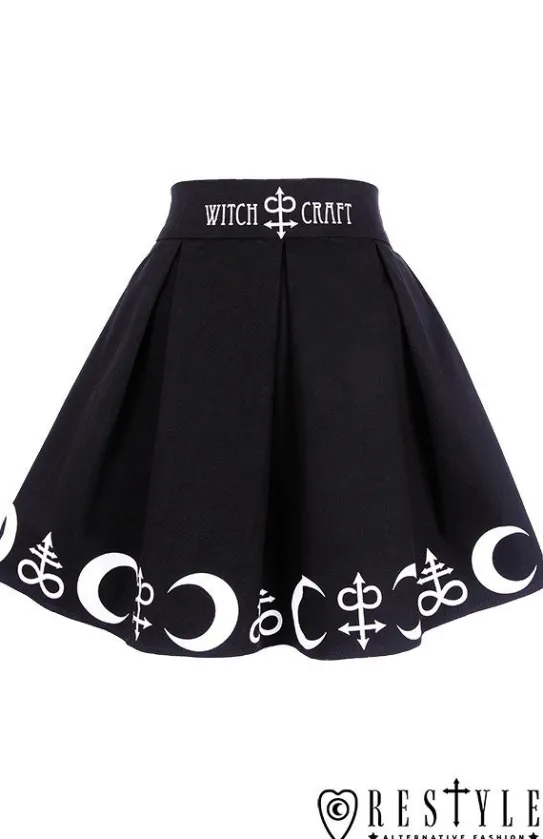 Czarna plisowana spódnica z nadrukiem, księżyce, symbole "SYMBOL SKIRT"-Restyle New