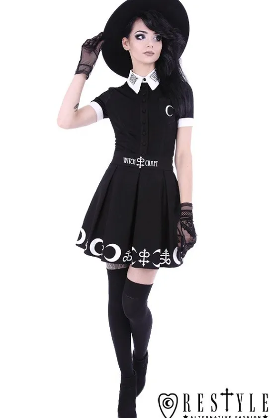Czarna plisowana spódnica z nadrukiem, księżyce, symbole "SYMBOL SKIRT"-Restyle New