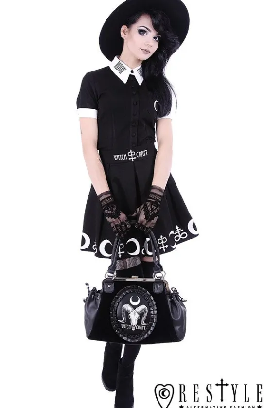 Czarna plisowana spódnica z nadrukiem, księżyce, symbole "SYMBOL SKIRT"-Restyle New