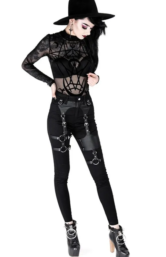Czarne gotyckie body z siatki geometryczne MOON CHILD MESH BODY-Restyle Sale