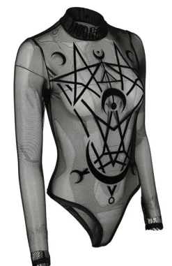 Czarne gotyckie body z siatki geometryczne MOON CHILD MESH BODY-Restyle Sale