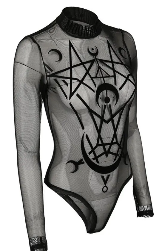 Czarne gotyckie body z siatki geometryczne MOON CHILD MESH BODY-Restyle Sale