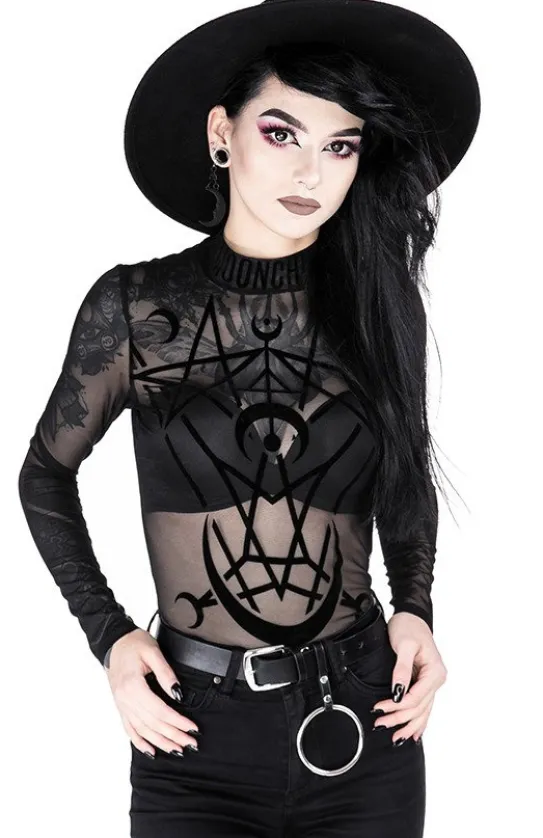 Czarne gotyckie body z siatki geometryczne MOON CHILD MESH BODY-Restyle Sale