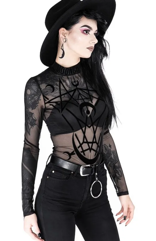 Czarne gotyckie body z siatki geometryczne MOON CHILD MESH BODY-Restyle Sale