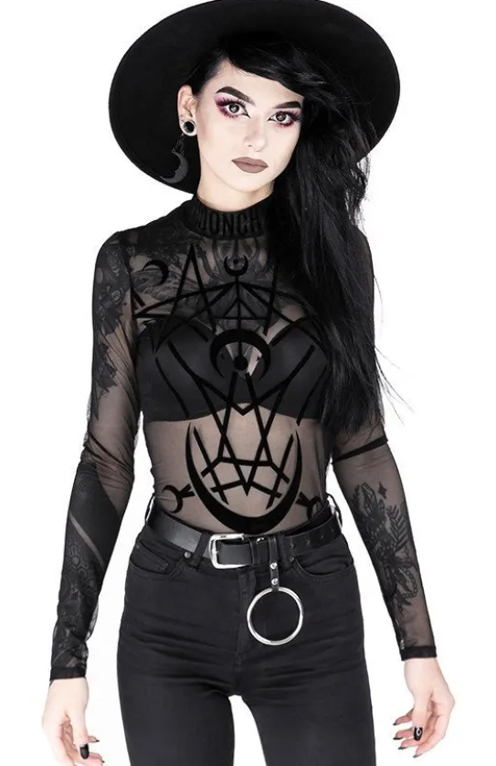 Czarne gotyckie body z siatki geometryczne MOON CHILD MESH BODY-Restyle Sale