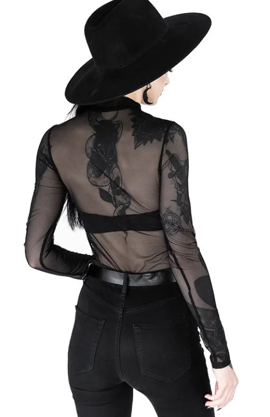 Czarne gotyckie body z siatki geometryczne MOON CHILD MESH BODY-Restyle Sale
