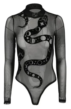 Czarne gotyckie siatkowane body z wężem SNAKE MESH BODY-Restyle Discount
