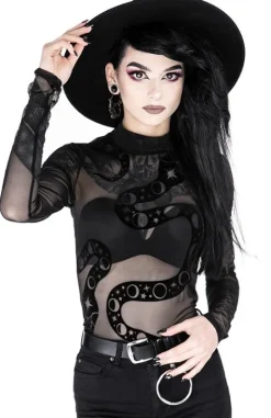 Czarne gotyckie siatkowane body z wężem SNAKE MESH BODY-Restyle Discount