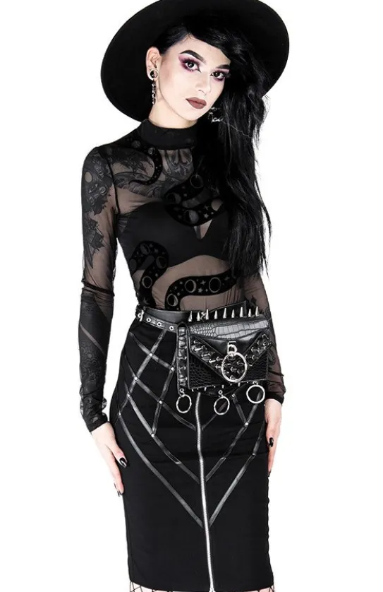 Czarne gotyckie siatkowane body z wężem SNAKE MESH BODY-Restyle Discount